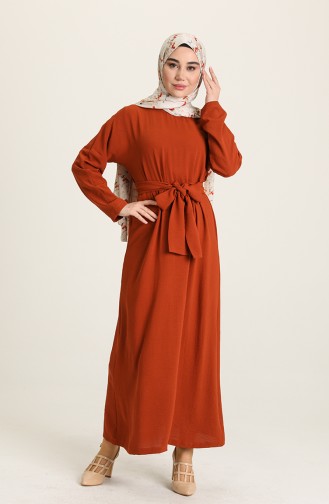 Brick Red Hijab Dress 1007-04