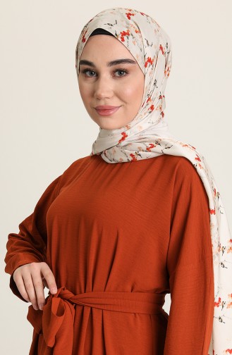 Brick Red Hijab Dress 1007-04