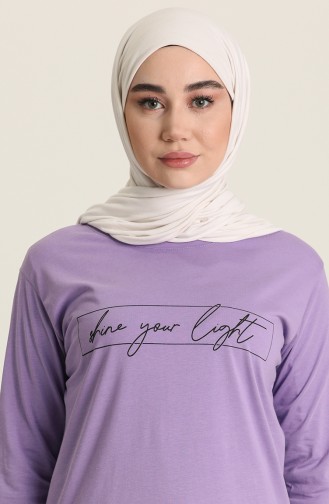 Yazı Desenli Spor Tunik 55601B-03 Lila