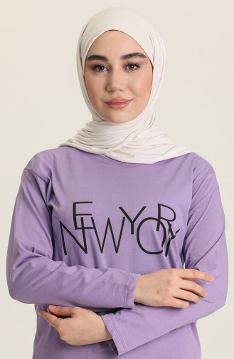 Yazı Desenli Spor Tunik 55601C-03 Lila