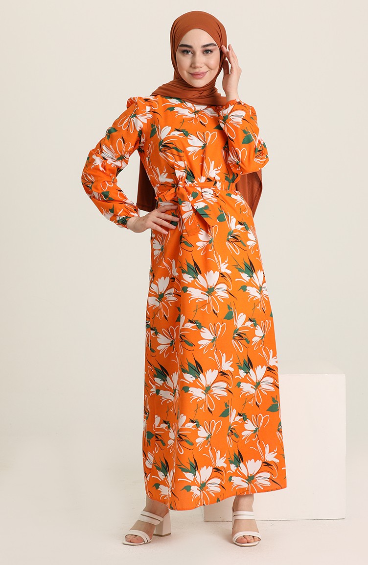 Orange Hijab Dress 206801 Sefamerve