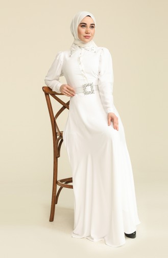 White Hijab Evening Dress 61738-03