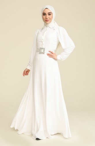 White Hijab Evening Dress 61738-03