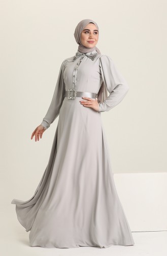 Gray Hijab Evening Dress 61738-04