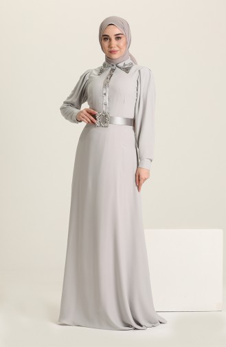 Gray Hijab Evening Dress 61738-04