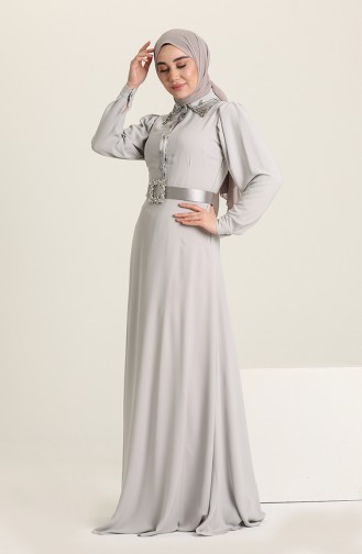 Gray Hijab Evening Dress 61738-04