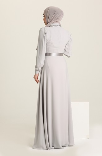 Gray Hijab Evening Dress 61738-04