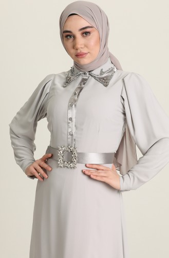 Gray Hijab Evening Dress 61738-04