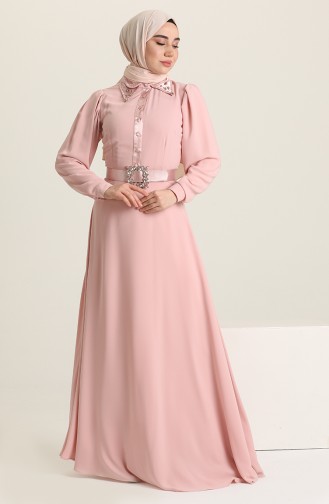 Powder Hijab Evening Dress 61738-06