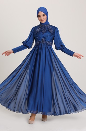 Saxe Hijab Evening Dress 52822-06