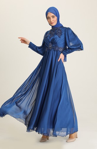 Saks-Blau Hijab-Abendkleider 52822-06