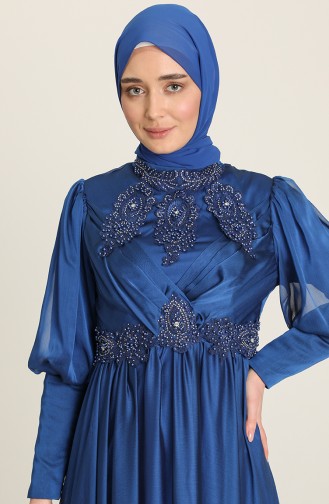 Saks-Blau Hijab-Abendkleider 52822-06