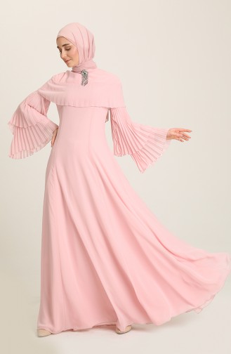 Powder Hijab Evening Dress 0110-03