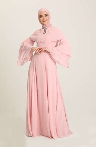 Powder Hijab Evening Dress 0110-03