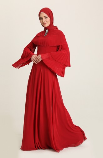 Claret Red Hijab Evening Dress 0110-02