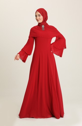 Claret Red Hijab Evening Dress 0110-02