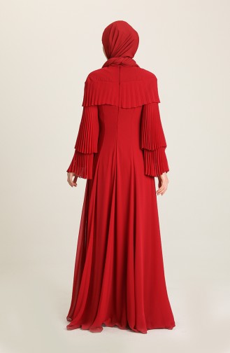 Claret Red Hijab Evening Dress 0110-02