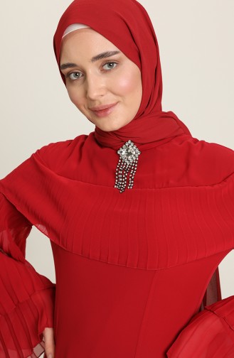 Claret Red Hijab Evening Dress 0110-02