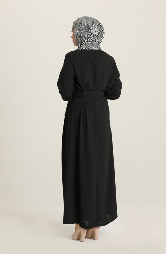 Robalı Kemerli Elbise 8177-01 Siyah