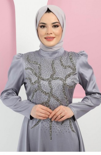 Gray Hijab Evening Dress 11402.Gri