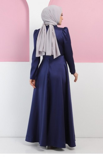Indigo Hijab Evening Dress 11402.İndigo