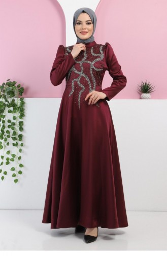 Plum Hijab Evening Dress 11402.Mürdüm