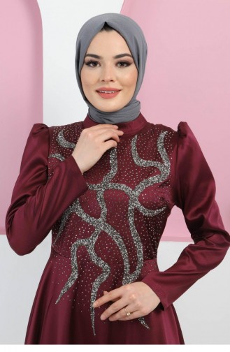 Plum Hijab Evening Dress 11402.Mürdüm