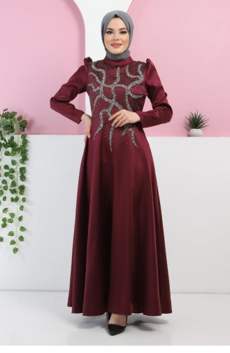Plum Hijab Evening Dress 11402.Mürdüm
