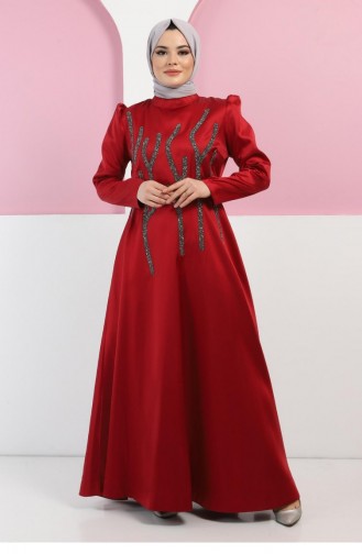 Claret Red Hijab Evening Dress 11502.Bordo