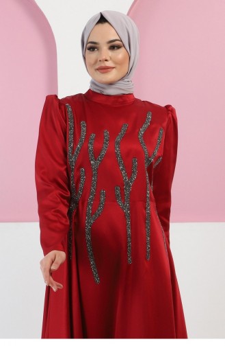 Claret Red Hijab Evening Dress 11502.Bordo