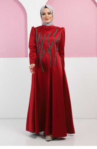 Claret Red Hijab Evening Dress 11502.Bordo