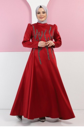 Claret Red Hijab Evening Dress 11502.Bordo