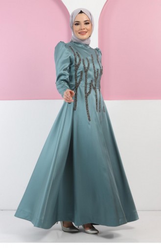 Sefamerve, Mint Green Hijab Evening Dress