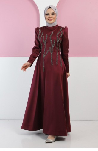 Plum Hijab Evening Dress 11502.Mürdüm