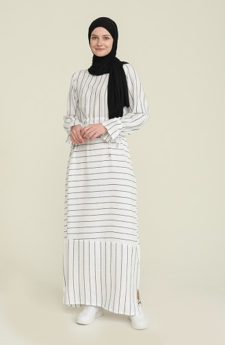 Striped Viscose Dress 4500-03 White 4500-03