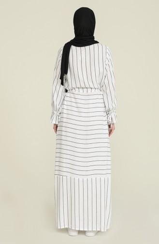 Çizgili Viskon Elbise 4500-03 Beyaz