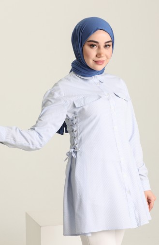 Çizgili Gömlek 1023-01 Buz Mavisi