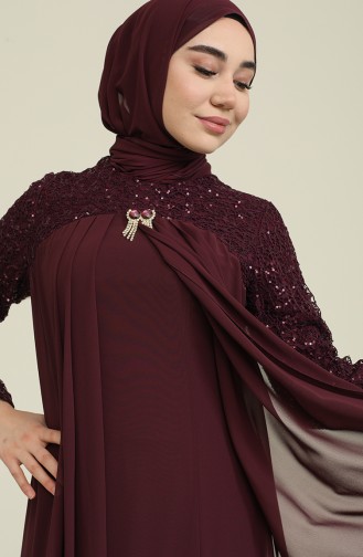 Robe de Soirée Mousseline Détail Broche 52651-09 Plum 52651-09