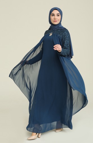 Chiffon Abendkleid mit Brosche 52651-06 Petroleum 52651-06