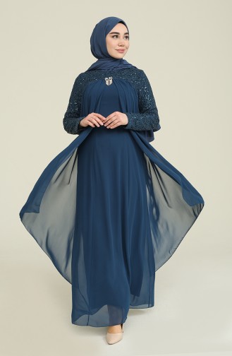 Chiffon Abendkleid mit Brosche 52651-06 Petroleum 52651-06