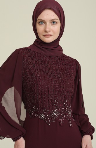 İşleme Detaylı Abiye Elbise 52819-04 Mürdüm
