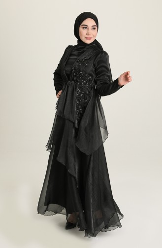 İşleme Detaylı Abiye Elbise 52825-04 Siyah