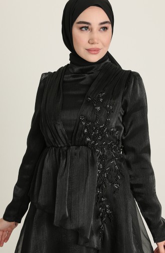 İşleme Detaylı Abiye Elbise 52825-04 Siyah