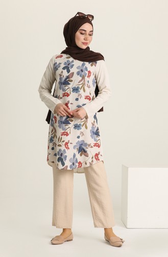 Minahill Linen Garnished Tunic 227120-01 İndigo 227120-01