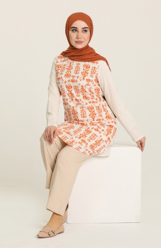 Minahill Keten Garnili Tunik 227123-02 Oranj