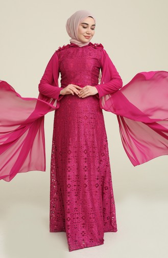 Lace V-neck Evening Dress 8113-02 Fuchsia 8113-02