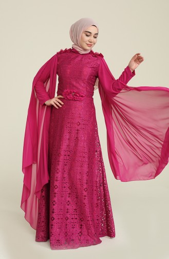 Lace V-neck Evening Dress 8113-02 Fuchsia 8113-02