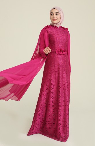 Lace V-neck Evening Dress 8113-02 Fuchsia 8113-02