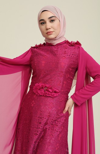 Lace V-neck Evening Dress 8113-02 Fuchsia 8113-02