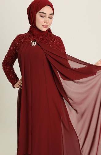 Chiffon Abendkleid mit Brosche 52651-07 Dunkel Weinrot 52651-07